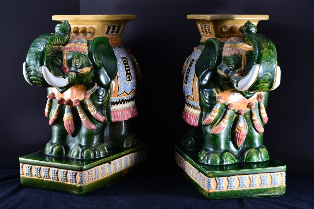 Pair Elephant Garden Seats: 17" W x 22" T, chip on corner of seat.