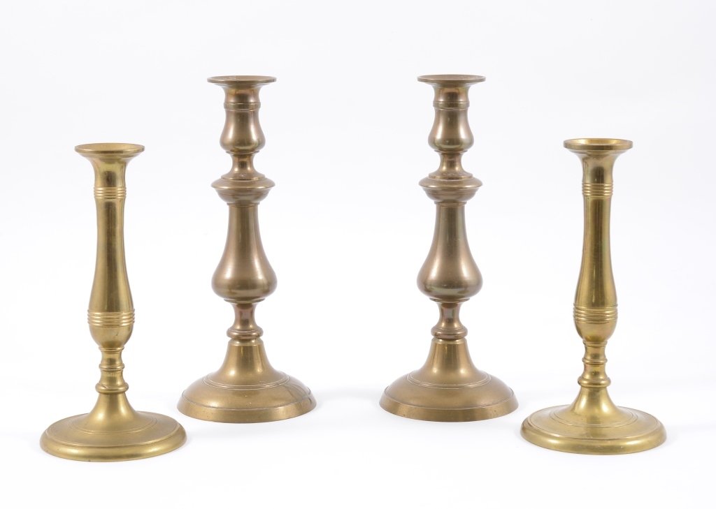 Two Pair Single Antique Candlesticks, 1 w/Push Up (1 of 2)