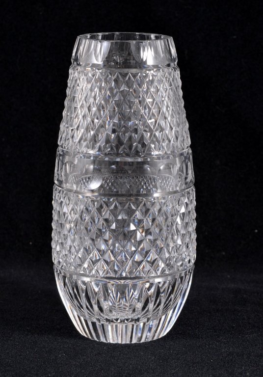 Cut Crystal Vase: Bullet shape, 9.25" tall.