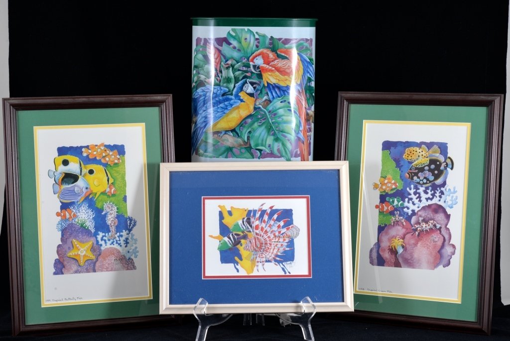 3 Colorful Signed Paul Brent Prints & Trash Can (1 of 5)