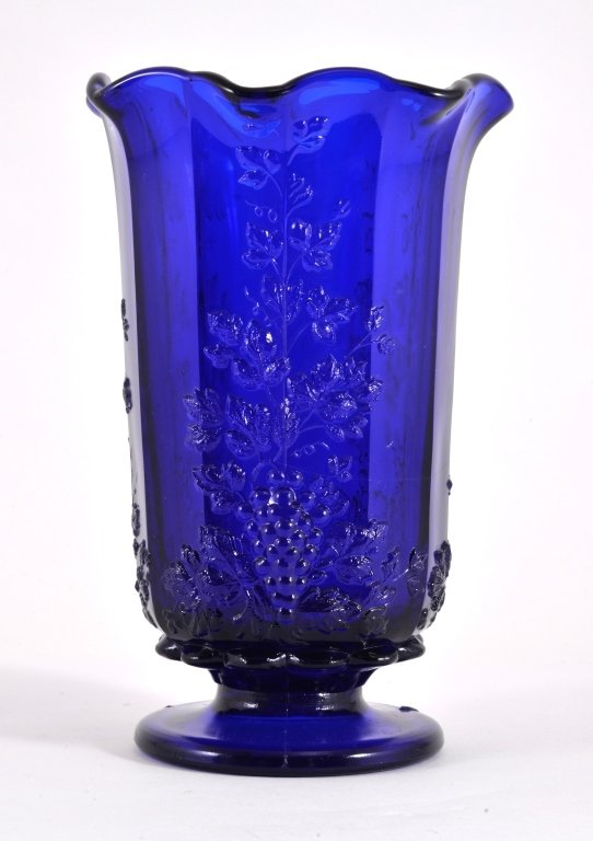 Cobalt Pedestal Vase W/Grape & Leaf Decor (1 of 2)