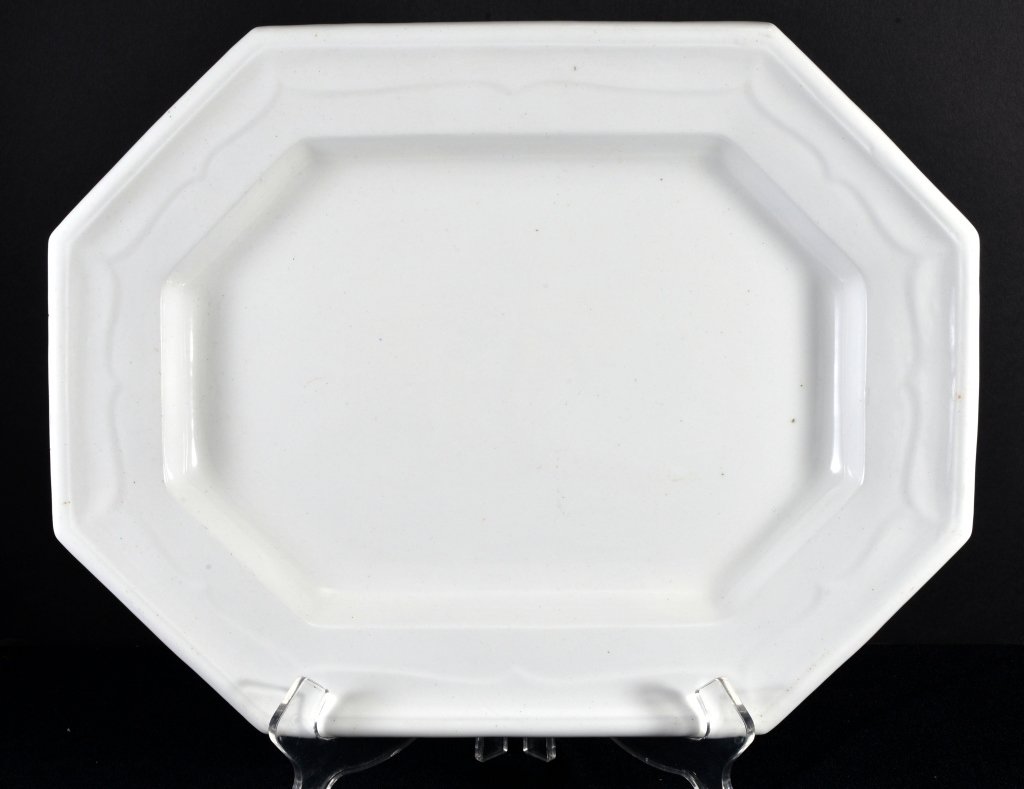 English Octagonal White Ironstone Platter: 18.25" L x 14.25" W.
