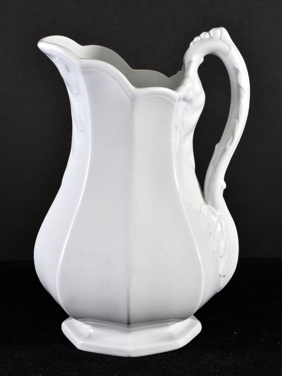 English Ironstone Pedestal Pitcher: Paneled body, Henry Alcock & Co., 12.75" T.