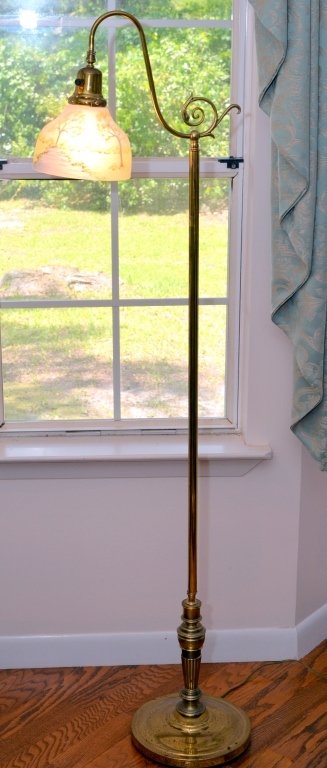 Reverse Painted Shade on Brass Floor Lamp (1 of 2)