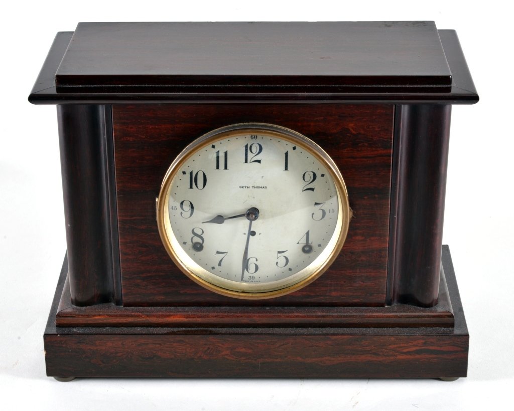 Mahogany Empire Style Mantle Clock w/Key (1 of 2)