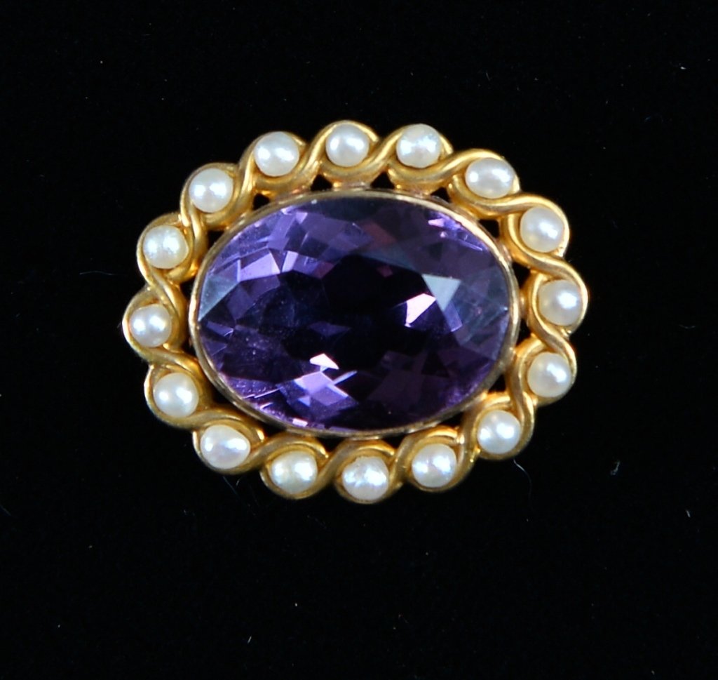 14K Yellow Gold Amethyst & Pearl Pin (1 of 1)
