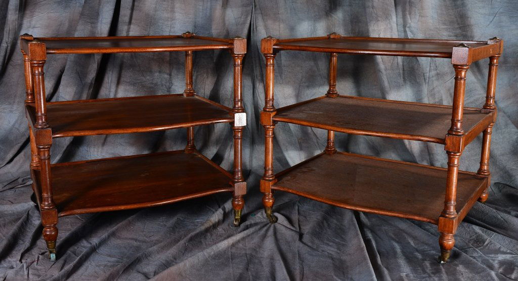 Pair Genuine Mahogany 2-Tier Tables (1 of 4)