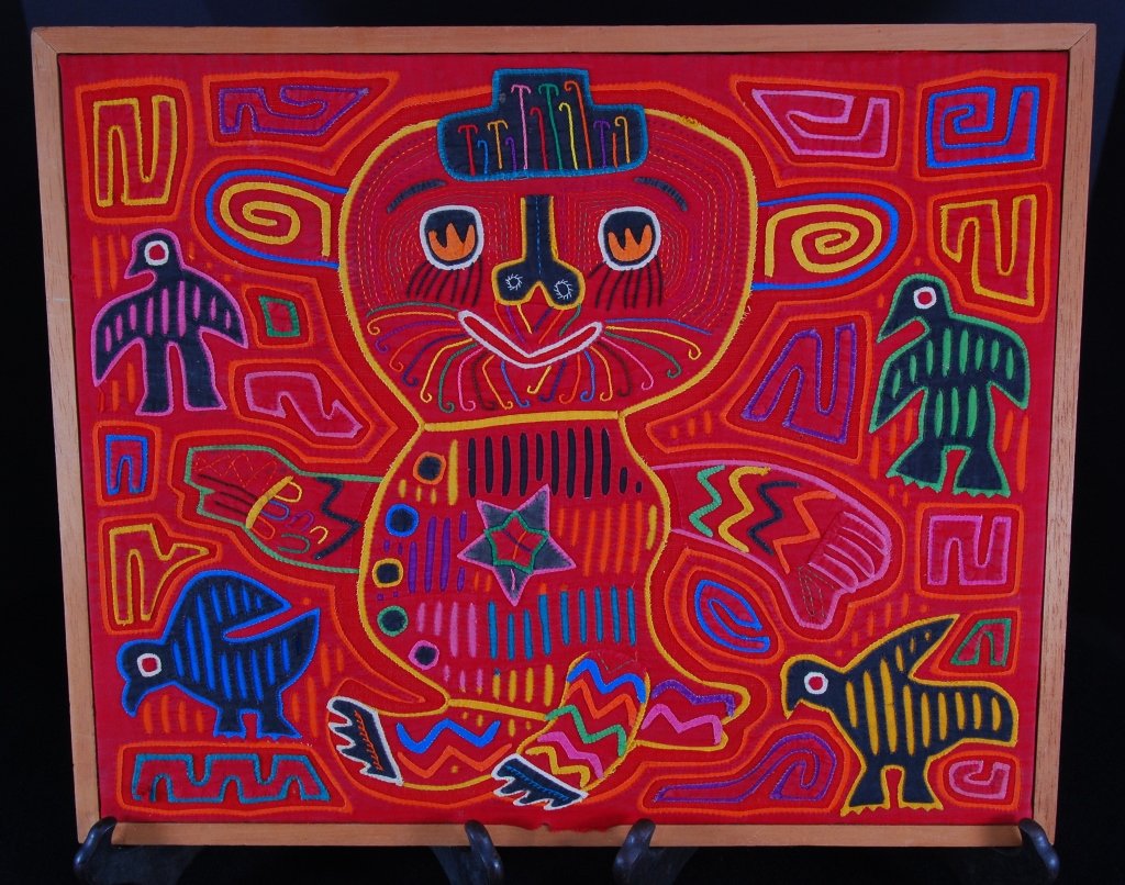 Hand Stitched Panamanian Bear & Birds Mola (1 of 1)