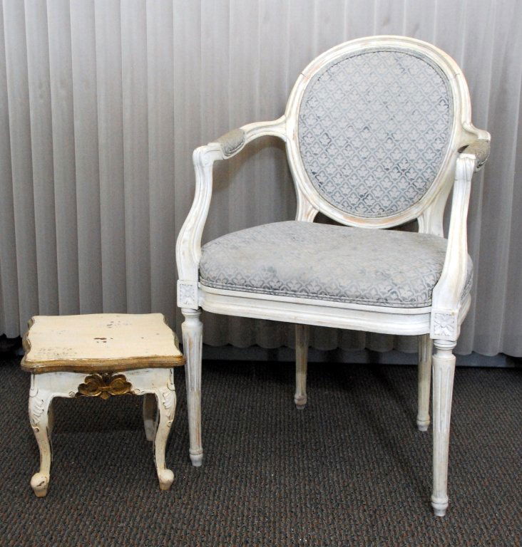 White Painted French Style Arm Chair & Small Table (1 of 3)