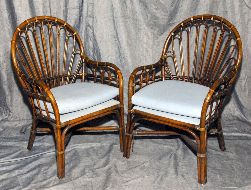 Pair Rattan Arm Chairs (1 of 2)