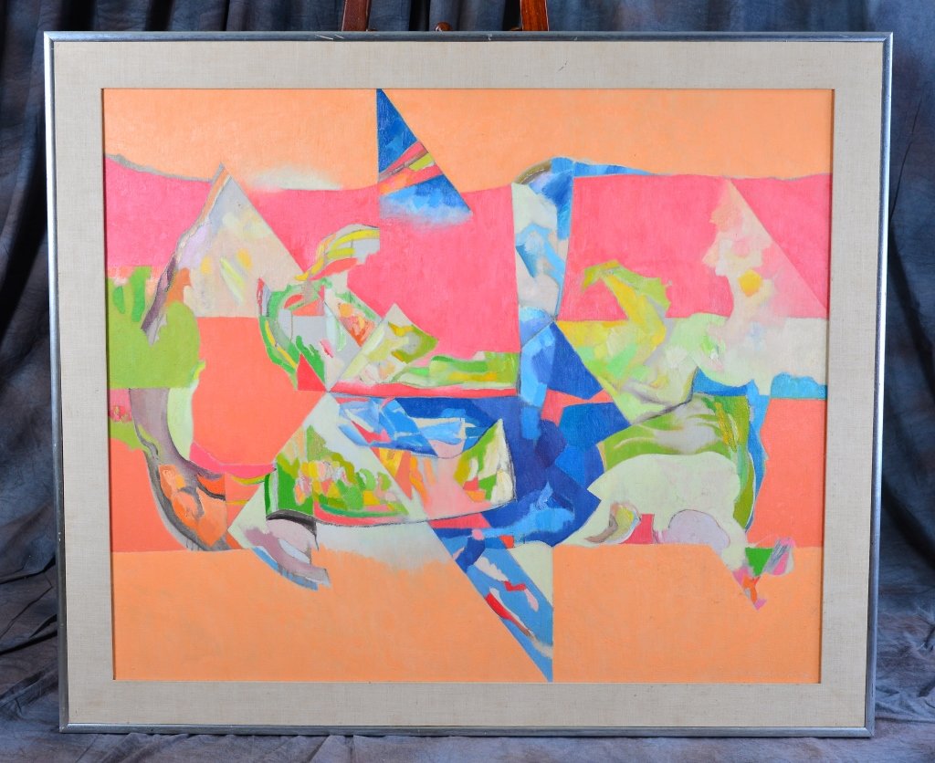 Large Framed Geometric Abstract Oil on Canvas (1 of 1)