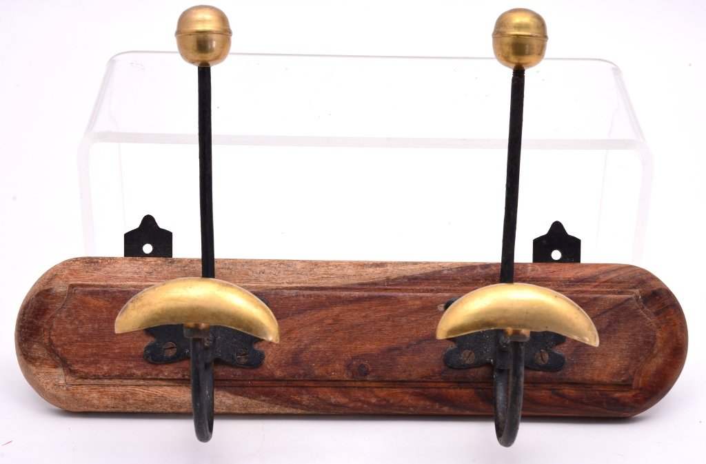 Wood, Metal & Brass Wall Hat/Coat Rack (1 of 2)