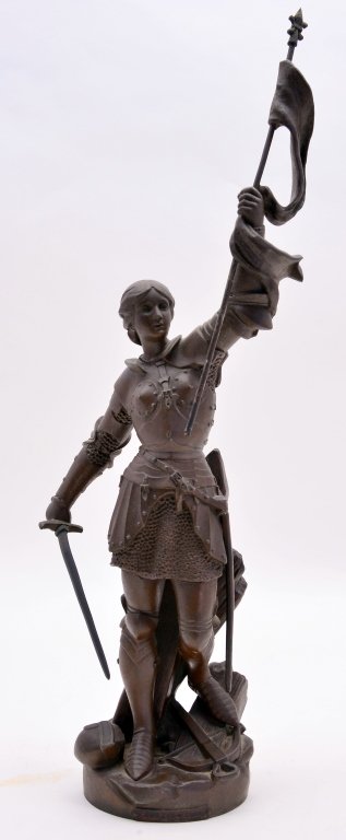 Jeanne d'Arc au combat Statue: Plaque states par Berthoz, metal, 19" T.
