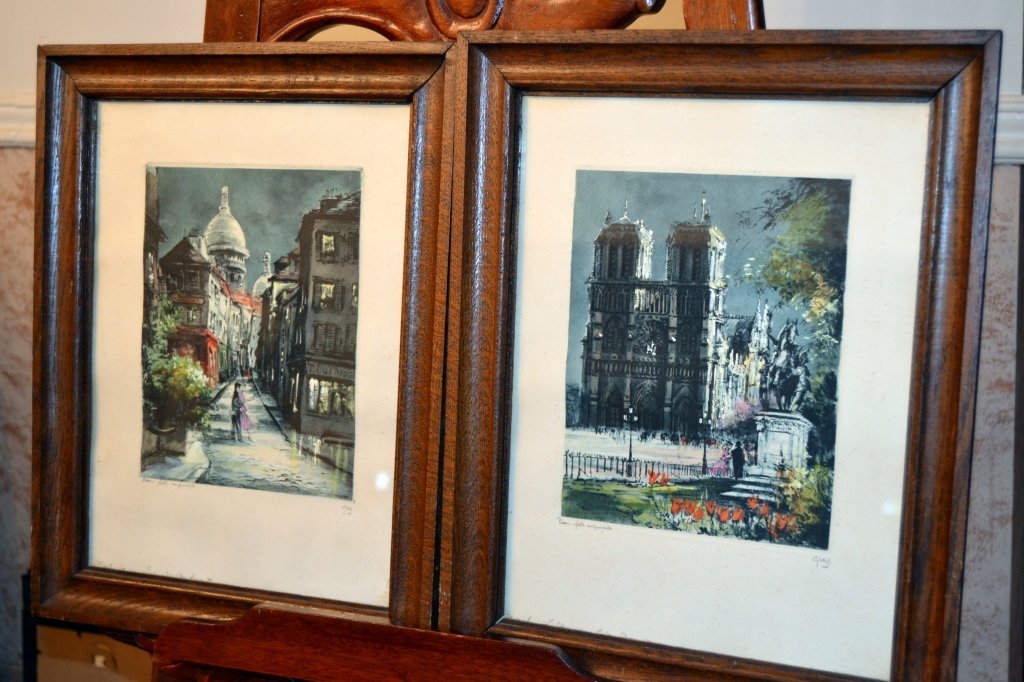 Pair Signed & Titled  French Street Scene Prints (1 of 5)