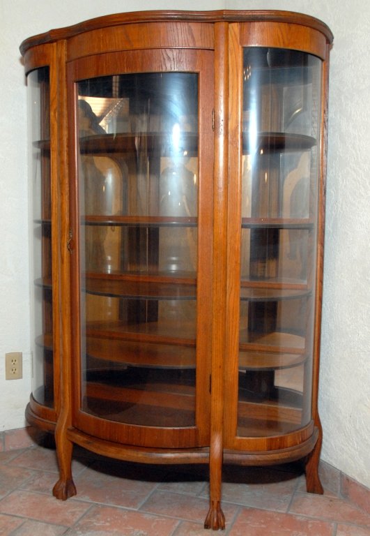 Bowed Oak Display/Curio Cabinet (1 of 4)