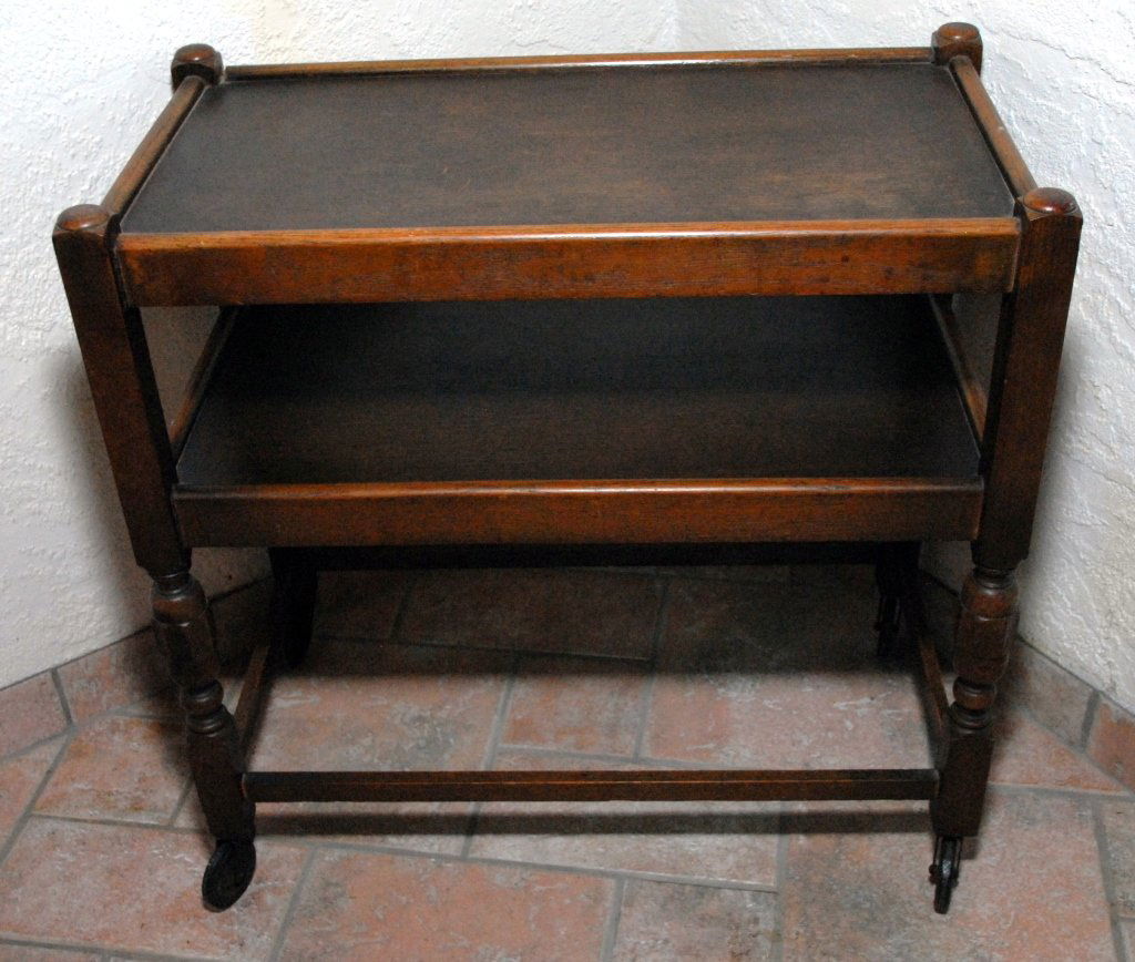 Rolling 2-Shelf Wooden Cart on Casters (1 of 2)