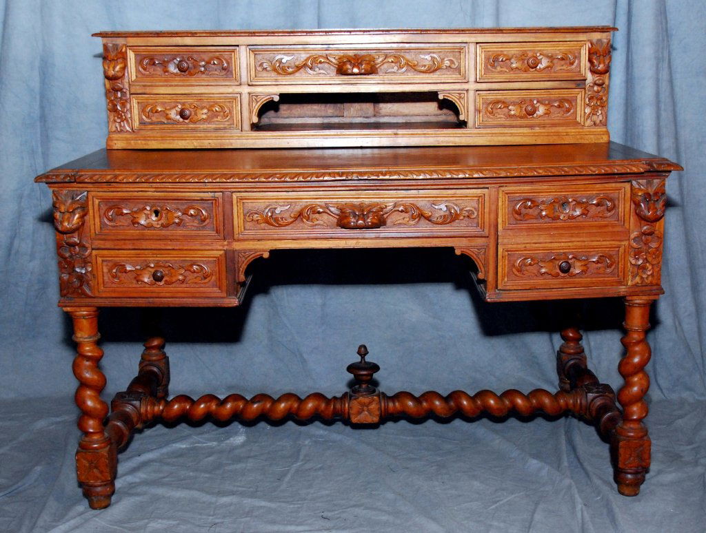 Carved & Barley Twist Desk & Hutch (1 of 5)