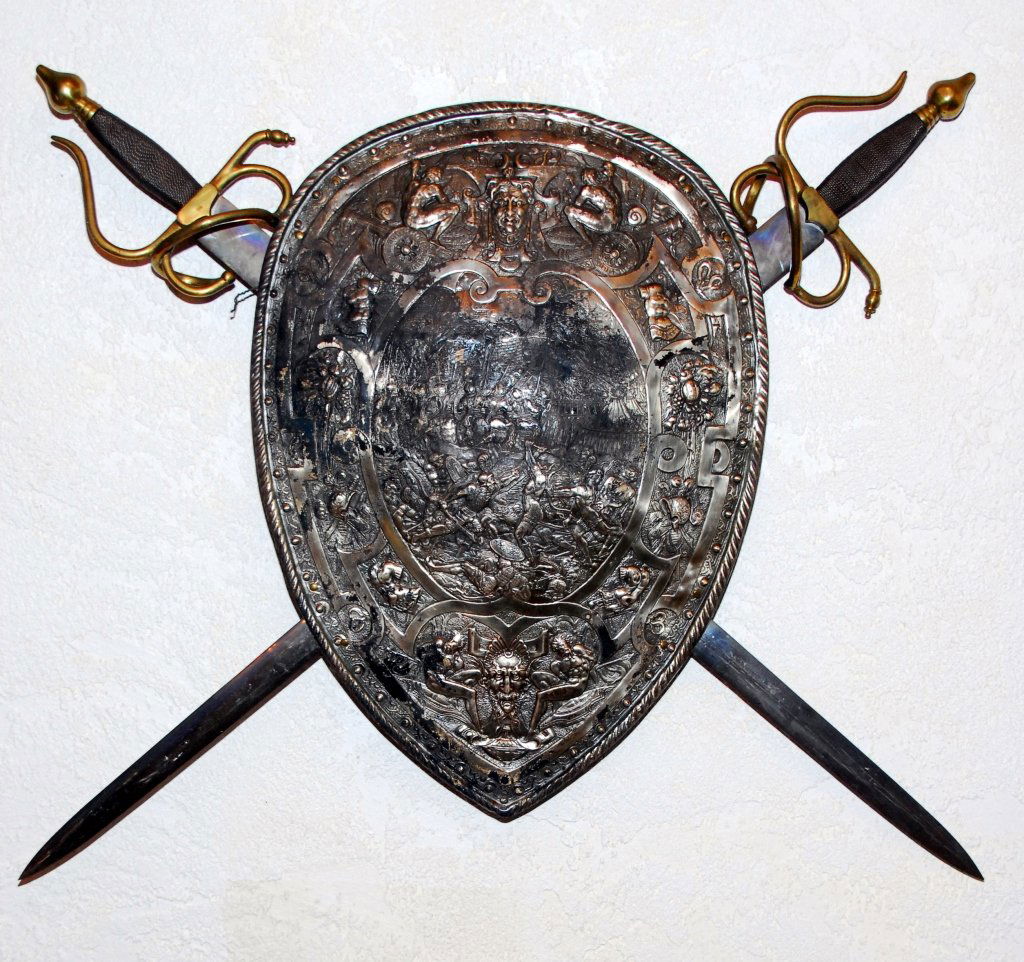 Embossed Vintage Belgian Shield w/Crossed Swords (1 of 5)