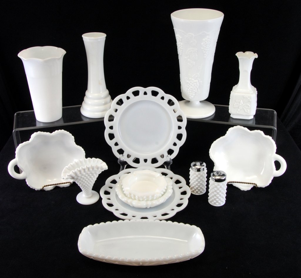 Thirteen Pieces Milkglass Vases & Plates Plus (1 of 5)