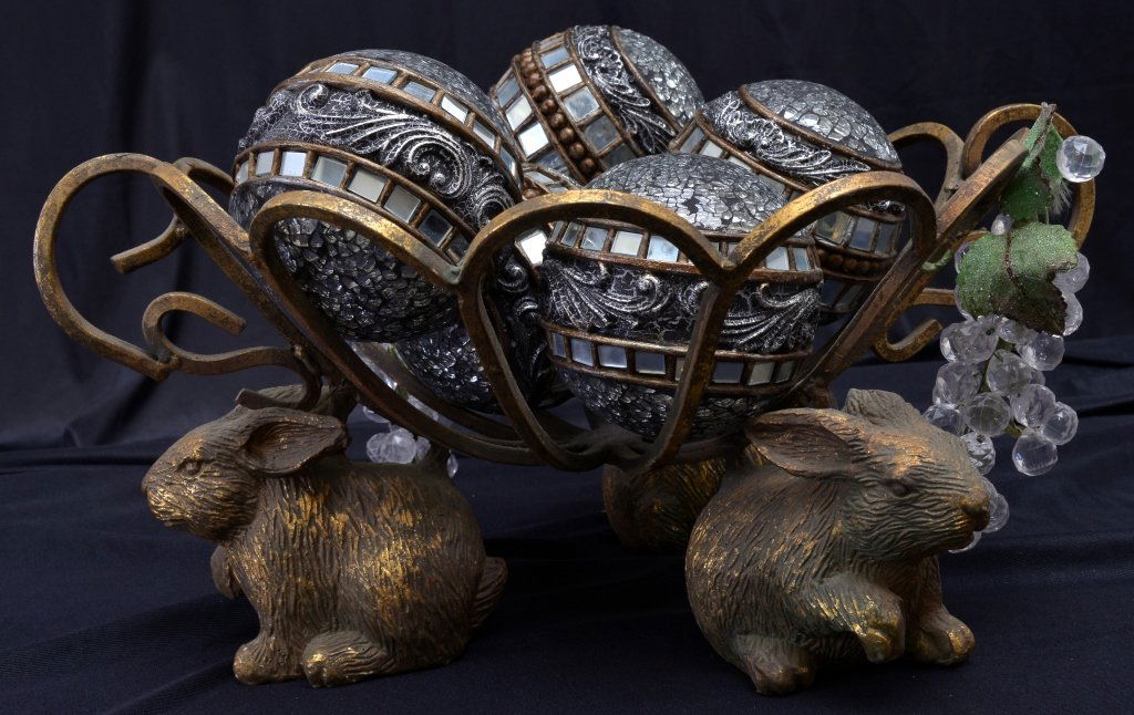 Wire Basket Supported by Bunnies (1 of 3)