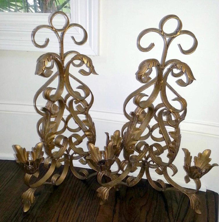 Pair Metal Scrolling Candle Holders (1 of 1)