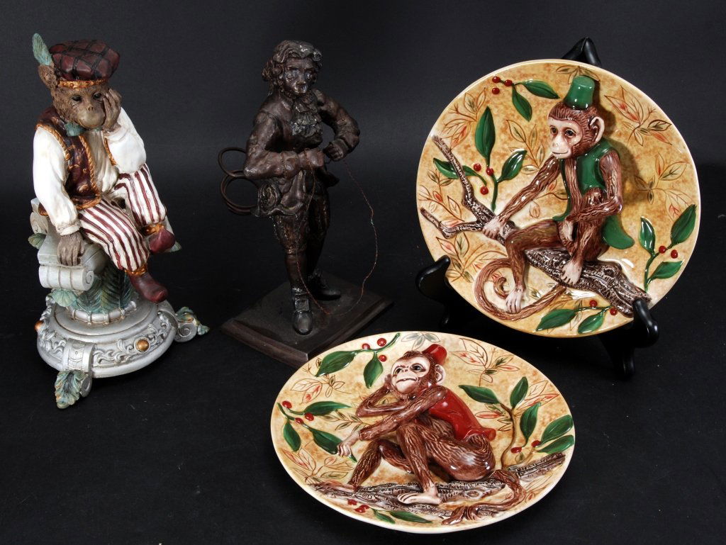 Dept. 56 Monkey, Figurine & Plates (1 of 4)