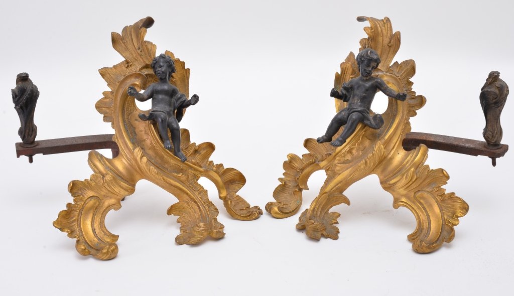 Vintage Ornate Andirons/Fender Ends: 9.5" T.
