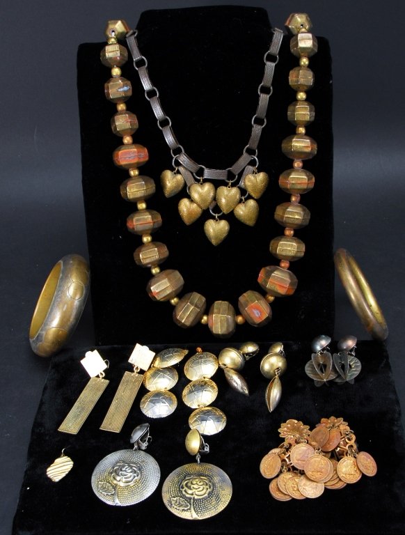 Bronze Tone Estate Jewelry: Necklaces, bracelets, earrings and drop.