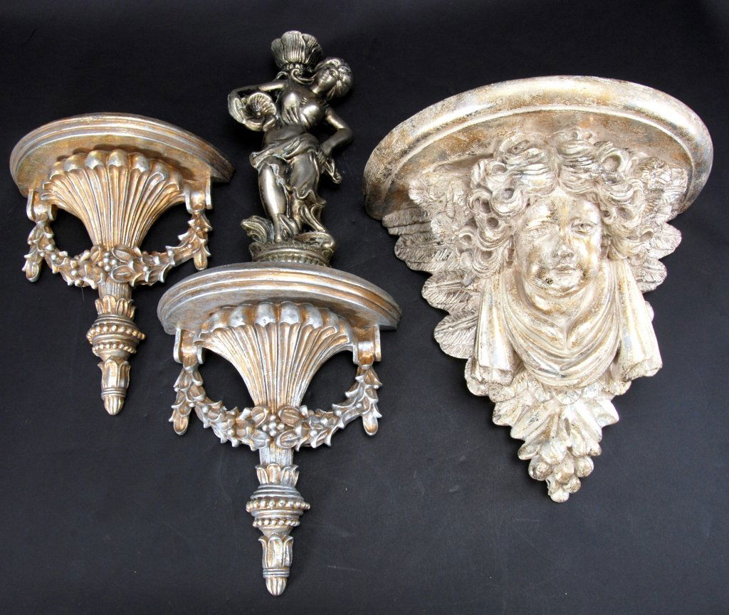 Three Composite Wall Sconces & One Cherub Figurine (1 of 3)