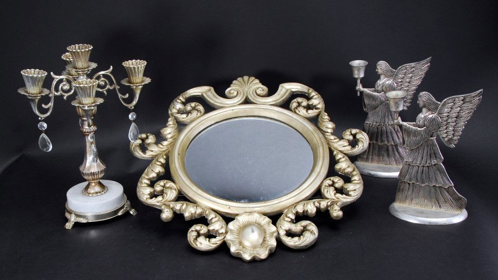 Five Arm & Single Silver Candleholders Plus Mirror (1 of 4)