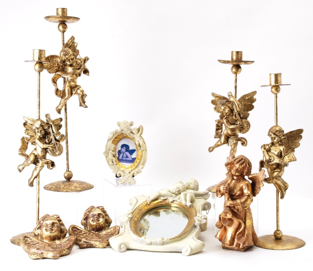 Cherub Candlholders, Heads, Figurine & Mirror (1 of 4)
