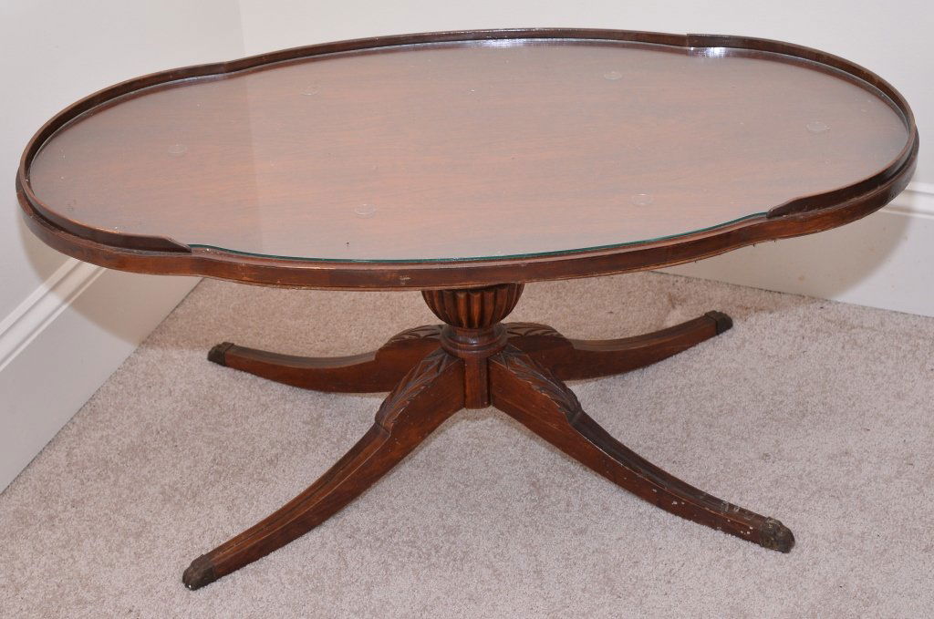 Mahogany Federal Style Coffee Table w/Gallery: 20" wide x 36" long x 16" tall.