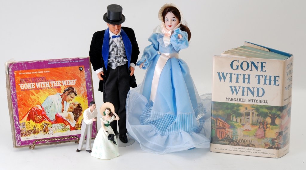 Gone With The Wind Book, Figurines & Sound Track: Scarlett & Rhett Butler figurines 12.5"T,original soundtrack on reel to reel.