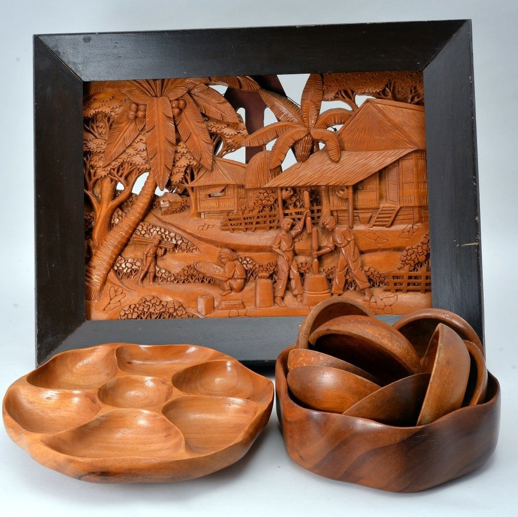 Monkey Pod Scalloped Edge Lazy Susan & Salad Bowls (1 of 4)