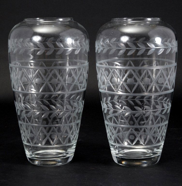Pair Cut Glass Graduated Vases (1 of 3)