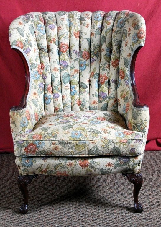 Vintage Channel Back Wing Chair: 39" center back height.