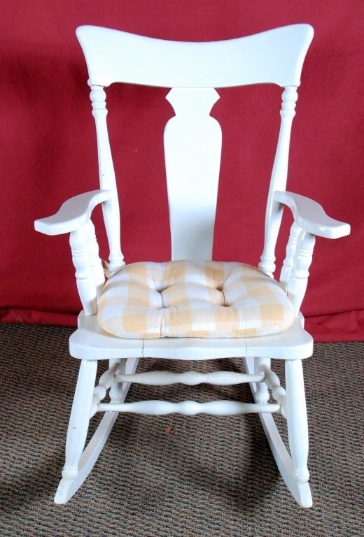 Vintage White Rocker: Wide Crest and Splat, 35" center back height.