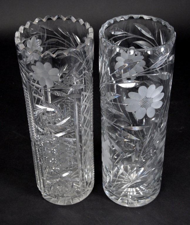 Two Cut Glass Cylinder Vases (1 of 6)