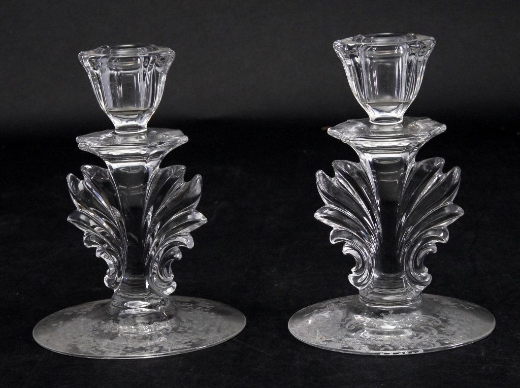 Pair Fostoria Meadow Rose Candlesticks (1 of 3)