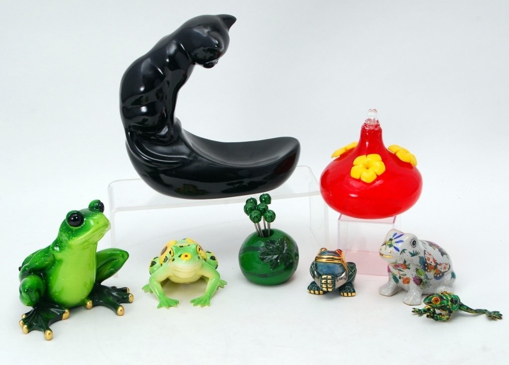 Ceramic Cat Fish Bowl Holder & Frogs (1 of 5)