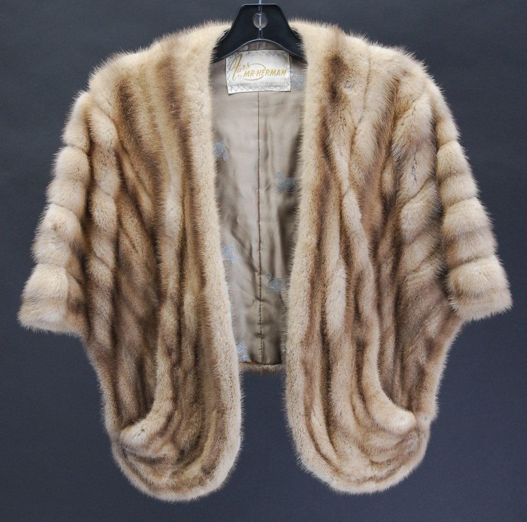 Mink Stole w/Pockets by M. R. Herman: Collar to hem 17.5", Miami Beach, Ft. Lauderdale.