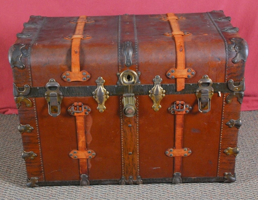 Steamer Trunk w Brass Trim Dated 1892 (1 of 8)