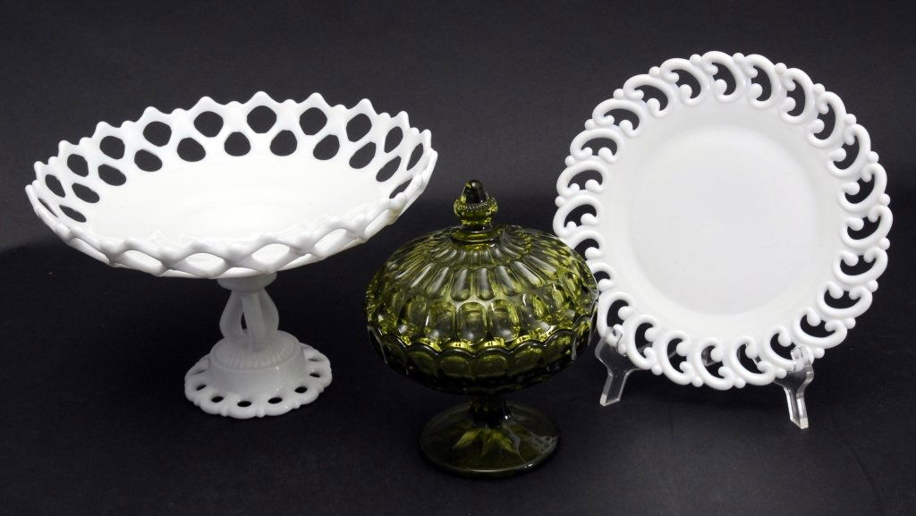 Pierced Edge Milkglass Pedestal & Plate Plus (1 of 5)