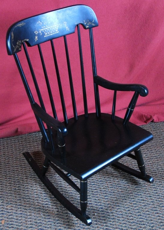 Child's Black Tell City Rocker: 27.5" center back height.
