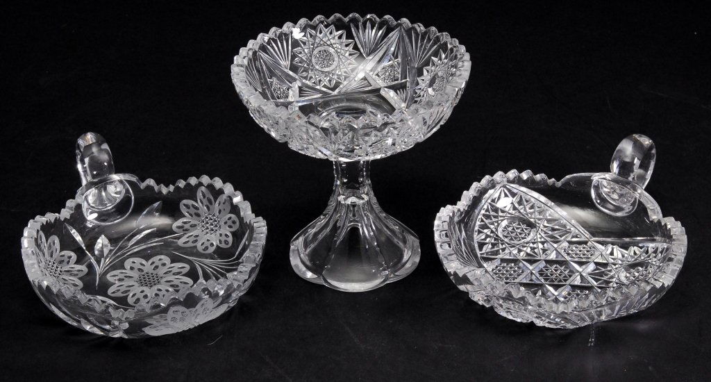 Two Cut Glass Nappies & Pedestal Dish (1 of 3)