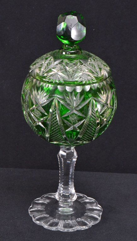 Green Cut to Clear Covered Goblet (1 of 3)