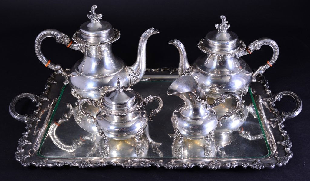 Sterling Tea & Coffee Service w/Alpaca Plated Tray (1 of 6)