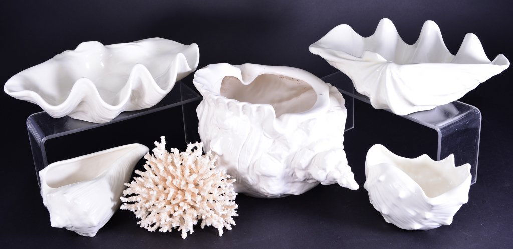 Five Ceramic Seashells, One Piece Coral (1 of 9)