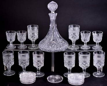 Ships Decanter, Goblets and Coasters