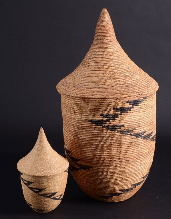 Two Circular Baskets w/Original Conical Lids (1 of 2)